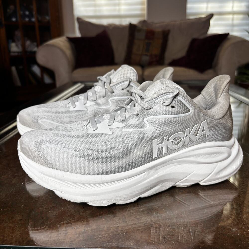 Hoka One One Clifton 10 Shoes Womens 10 Grey Road Running Athletic Gym Sneakers